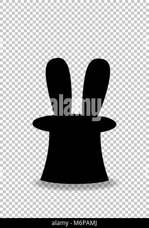 Silhouette noire du tour de magie dans le cylindre de lapin hat. Top Hat avec oreilles de lapin isolé sur fond transparent. Illustration vectorielle, icône, logo, s Illustration de Vecteur