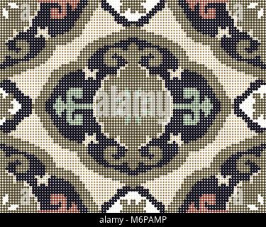 Couleur demi-teinte retro seamless pattern fleur spirale courbe oriental kaleidoscope Illustration de Vecteur