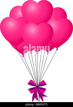 3D réaliste rose bouquet de la saint valentin ou d'anniversaire ballons avec flying bow pour partie et célébrations avec espace pour message isolés en zone blanche Illustration de Vecteur