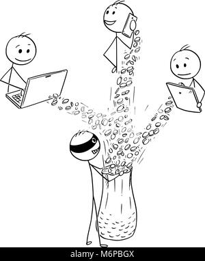 Caricature de voler l'argent Hacker Hacking ordinateur, tablette et Smart Phone Illustration de Vecteur