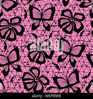 Motif dentelle transparente avec papillons et fleurs Illustration de Vecteur