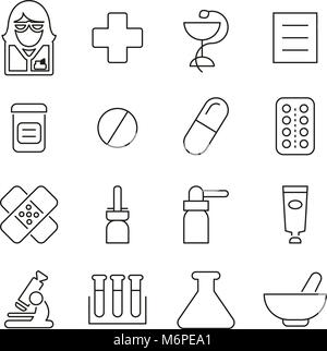 Pharmacie ou droguerie icônes fine ligne Vector Illustration Set Illustration de Vecteur