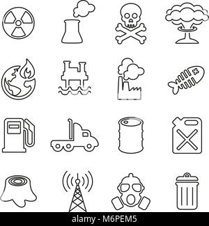 Les icônes de pollution ou de contamination fine ligne Vector Illustration Set Illustration de Vecteur