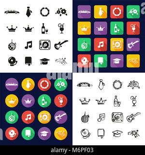 Toutes les icônes dans un bal noir & blanc Couleur Plate Set Freehand Illustration de Vecteur