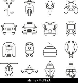 Icônes de Transport Public Ligne mince Vector Illustration Set Illustration de Vecteur