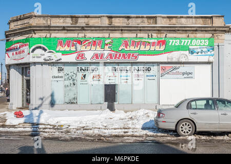 Local commercial dans la zone de Six Corners le Portage Park Banque D'Images