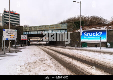 CARDIFF, ROYAUME-UNI. Tempête Emma affecte la marche à Cardiff. Les parkings sont ouverts avec beaucoup d'espaces disponibles. Photo © Matthew Lofthouse - pH indépendant Banque D'Images