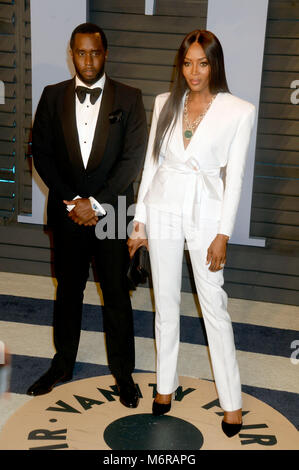 Sean "P Diddy" Combs et Naomi Campbell assistant à la 2018 Vanity Fair Oscar Party hosted by Radhika Jones à Wallis Annenberg Center for the Performing Arts le 4 mars 2018 à Beverly Hills, Californie. Banque D'Images