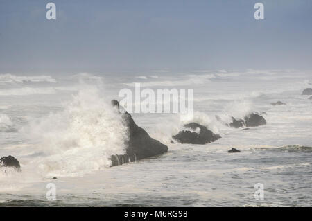 Seal Rock, Oregon. Seal Rock state park. Seal Rock State Recreation Site. Les vagues déferlent sur les rochers sur la plage de Seal Rock. Banque D'Images