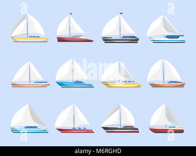 Vue côté mer voiliers ensemble isolé. Rapide et de luxe voiliers illustration. Les navires de croisière maritime, dans le monde de la voile, sport nautique co Banque D'Images