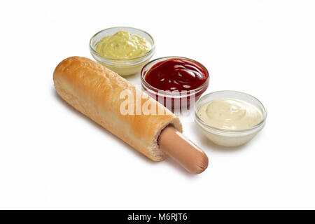 Mise en page de menu. Sandwich Hot-dog avec de la sauce, ketchup et moutarde Banque D'Images