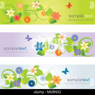 Ensemble de couleurs abstraites en-têtes web avec des fleurs Illustration de Vecteur