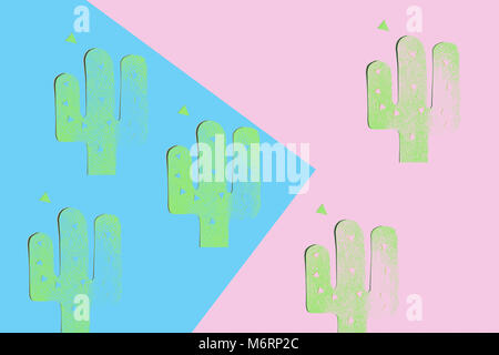 Modèle Cactus sur fond rose et bleu Banque D'Images