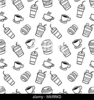 Tasse, mug, verre et pour la boisson, les doodle seamless background pour décorations. Vector illustration. Illustration de Vecteur