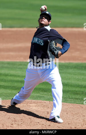 Félix Hernández lanzador de los Seatlle navigateurs en el campo de entrenamiento Peoria Sports Complex Foto : Alejandro van Schermbeek. 13/3/13 Banque D'Images