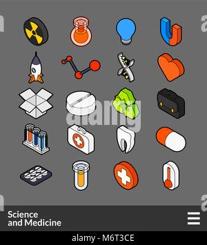 Couleur de contour isométrique icons set Illustration de Vecteur