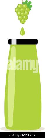 Le jus de raisin en bouteille avec des raisins, des feuilles et de verre Illustration de Vecteur