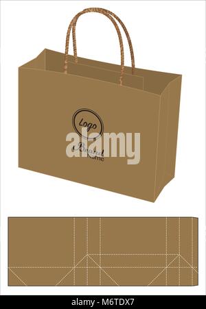 Sac en papier brun modèle die-cut 3d maquette Illustration de Vecteur