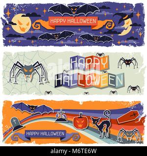 Happy Halloween retro grunge bannières horizontales Illustration de Vecteur