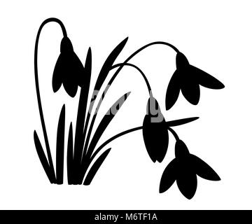 Silhouette noire de fleurs de printemps. Le premier perce-neige Galanthus. Fleurs pour la décoration. Vector illustration isolé sur fond blanc. Site Web p Illustration de Vecteur