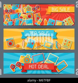 L'électroménager et l'électronique bannières horizontales Illustration de Vecteur