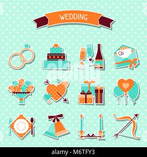 Ensemble d'icônes de mariage rétro et des éléments de conception Illustration de Vecteur