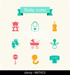 Bébé nouveau-né icons set dans un style design plat Illustration de Vecteur