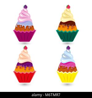 Cupcakes. Jeu de couleur des icônes Illustration de Vecteur