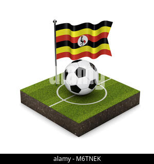 L'Ouganda de flag-football de concept. Drapeau, ballon de soccer et l'icône isométrique. Le Rendu 3D Banque D'Images