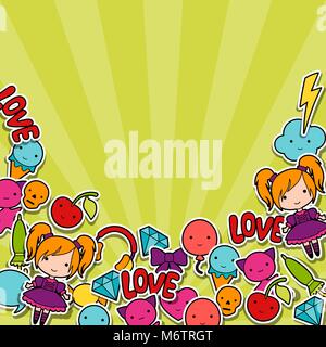 Abstract background with cute kawaii doodles Illustration de Vecteur