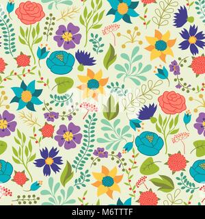 Motif romantique sans couture de diverses fleurs en style retro Illustration de Vecteur