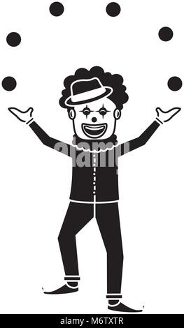 Happy smiling clown Balles de jonglage show character vector illustration image en noir et blanc Illustration de Vecteur