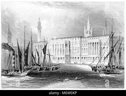 Une gravure de la Custom House, Londres numérisées à haute résolution à partir d'un livre imprimé en 1851. Croyait libres de droit. Banque D'Images