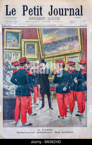 Soldats français s'instruire sur l'art plutôt que de procéder à des exercices et manoeuvres en vertu de l'extrême chaleur de juillet 1902. L'illustration de la page avant d'origine de : Le Petit Journal supplément illustré, 27 juillet 1902. Banque D'Images