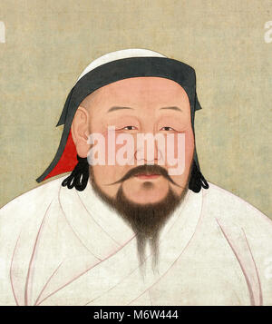 Kublai Khan (c.1215-1294), portrait de la cinquième Khagan (grand Khan) de l'Empire mongol, peinture et encre sur soie, 1294 Banque D'Images