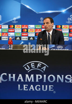 L'entraîneur de la Juventus Massimiliano Allegri au cours de la conférence de presse au stade de Wembley, Londres. Banque D'Images