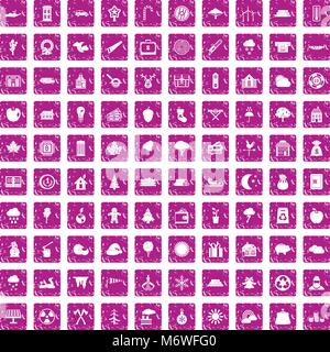 100 icons set bûcheron rose grunge Illustration de Vecteur