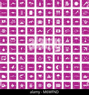 100 Environnement marin icons set rose grunge Illustration de Vecteur