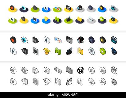 Ensemble d'icônes de styles - télévision isométrique et otline, colorés et les versions noir Illustration de Vecteur