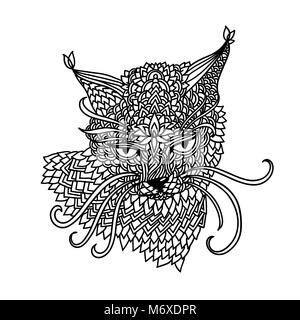 Chat dans mandala style de motif. Zentagle fond noir et blanc. Livre de coloriage adultes. Vector illustration. Illustration de Vecteur