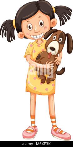 Brown Girl hugging dog illustration Illustration de Vecteur