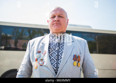 L'Ukraine, Tchernobyl : anciens syndics de la place principale de Tchernobyl pour le 30e anniversaire. Photo : Alessandro Bosio Banque D'Images