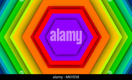 Un étonnant 3d illustration d'hexagones arc-en-ciel coloré inséré dans l'autre. Ils sont de violet, vert, rouge et bleu foncé Couleurs. Ils impressionner Banque D'Images