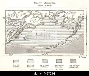 De la mer de Béring. De l'océan Pacifique. Croquis 1885 ancienne carte plan vintage Banque D'Images
