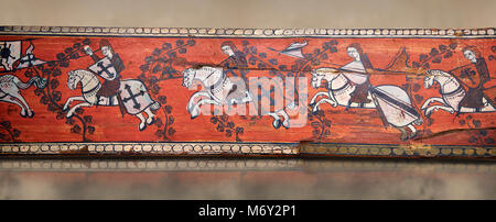 Panneaux décoratifs faisceau peint gothique avec gknights sur les chevaux, Tempera sur bois. Musée national d'Art Catalan (MNAC), Barcelone, Espagne. Contre un art Banque D'Images
