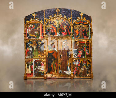 Retable gothique de Saint Esteve (Stephen) et Jean le Baptiste par Mestre de Bardalona, début du 15ème siècle, tempera et feuille d'or sur de bois de Sant Banque D'Images