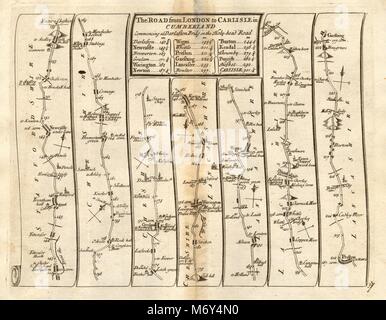 Newcastle-under-Lyme Warrington Ashton/Lyne Wigan Preston SENEX 37 Feuille de route 1719 Banque D'Images