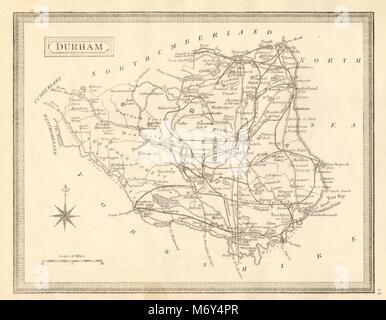 Carte du comté de Durham antique par John Heywood. Chemins et routes entraîneur c1864 Banque D'Images