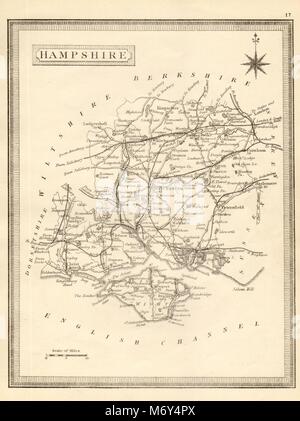 Carte du comté de Hampshire antique par John Heywood. Chemins et routes entraîneur c1864 Banque D'Images