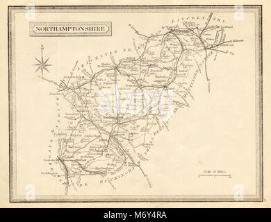 Carte du comté de Northamptonshire antique. John Heywood. Chemins/routes entraîneur c1864 Banque D'Images